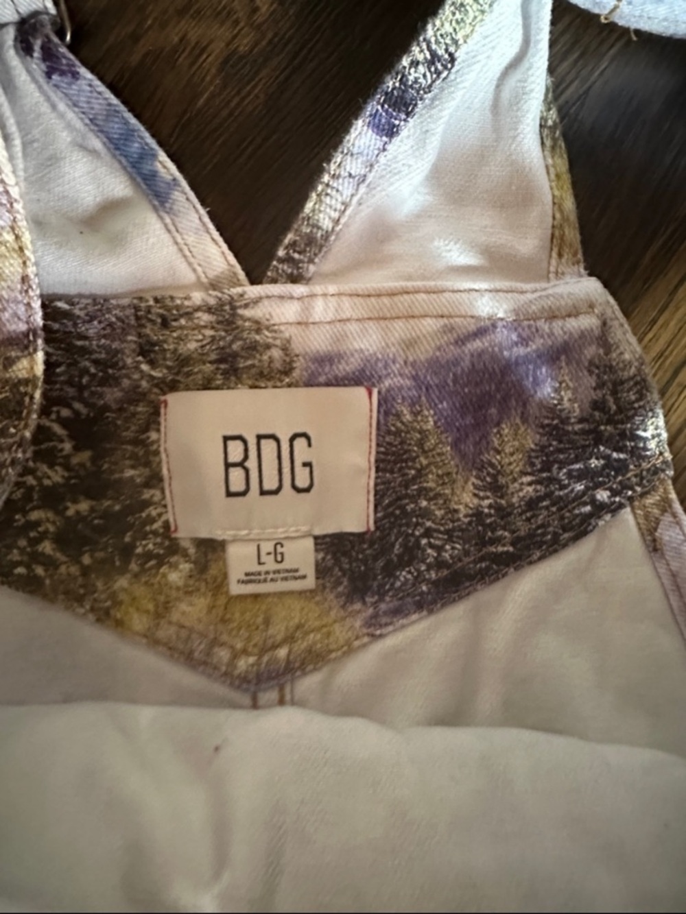 BDG Scenic Print Overalls in Blue, Yellow, Green - Picture 5 of 5
